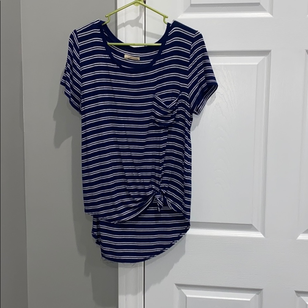 striped shirt sleeve loose shirt with pocket
